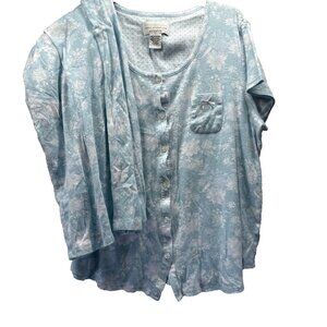 Karen Neuburger Encore PJ Set Shorts Large Blue Floral Short Sleeve Top Bottoms